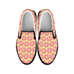 Pink Glazed Donut Pattern Print Black Slip On Shoes