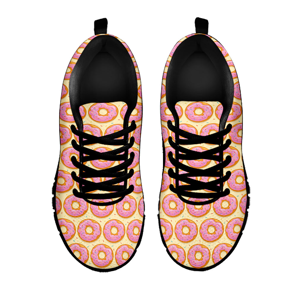 Pink Glazed Donut Pattern Print Black Sneakers