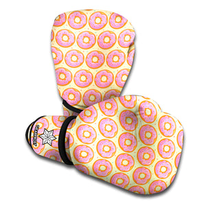 Pink Glazed Donut Pattern Print Boxing Gloves