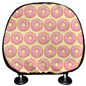 Pink Glazed Donut Pattern Print Car Headrest Covers