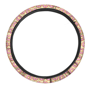 Pink Glazed Donut Pattern Print Car Steering Wheel Cover