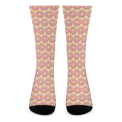 Pink Glazed Donut Pattern Print Crew Socks