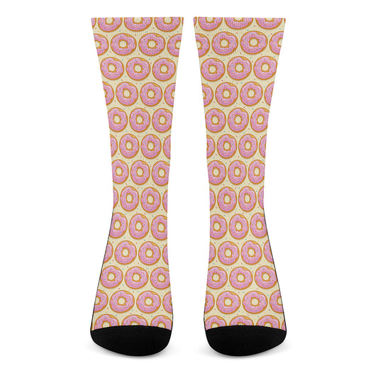 Pink Glazed Donut Pattern Print Crew Socks
