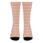 Pink Glazed Donut Pattern Print Crew Socks