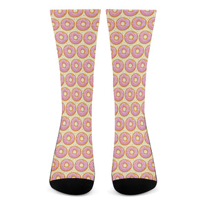 Pink Glazed Donut Pattern Print Crew Socks