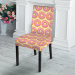 Pink Glazed Donut Pattern Print Dining Chair Slipcover