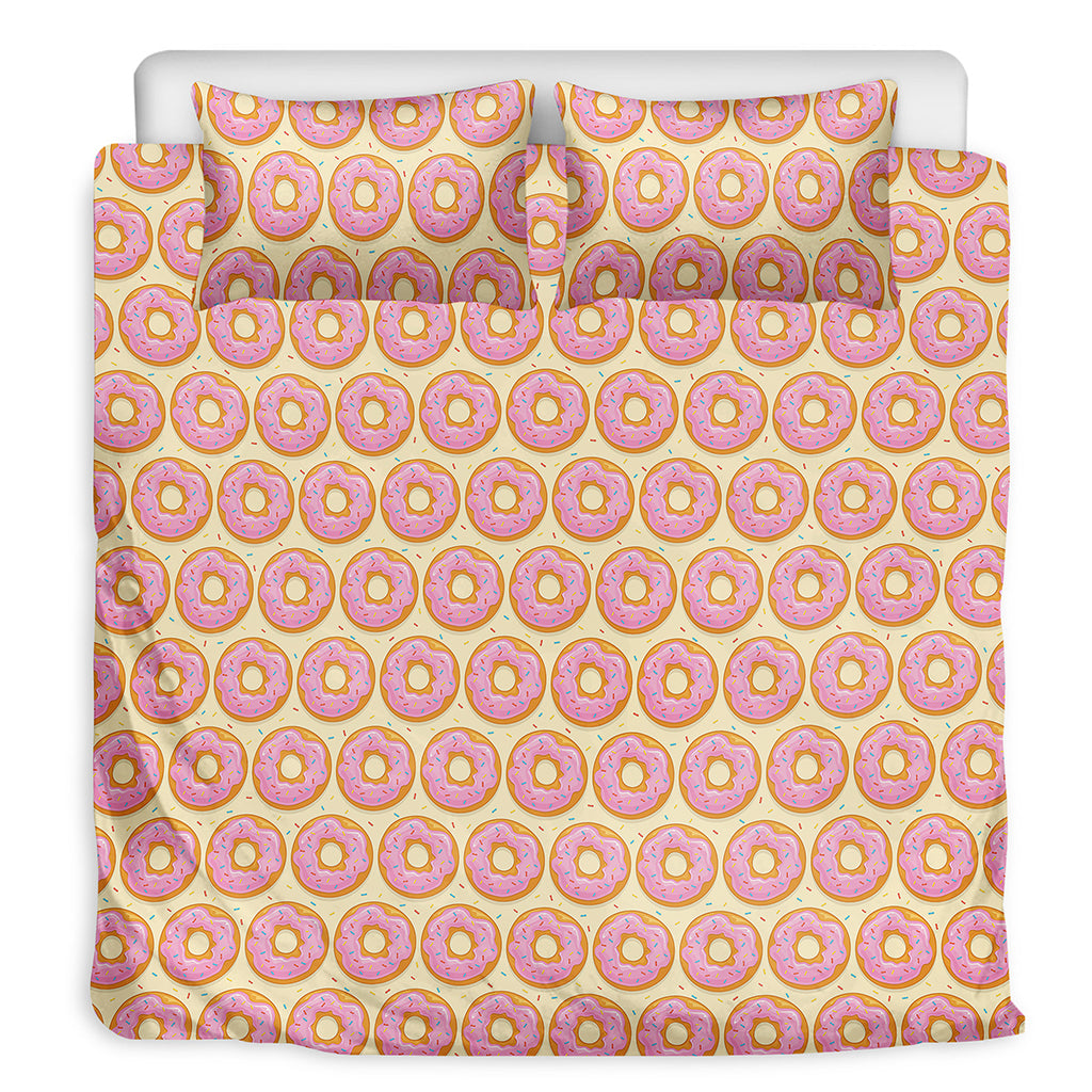Pink Glazed Donut Pattern Print Duvet Cover Bedding Set