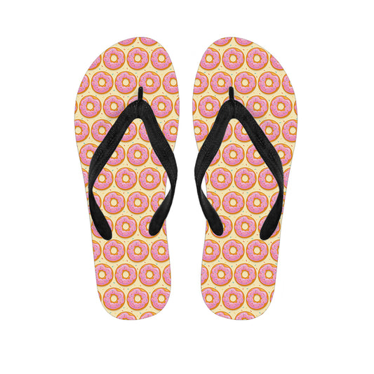 Pink Glazed Donut Pattern Print Flip Flops