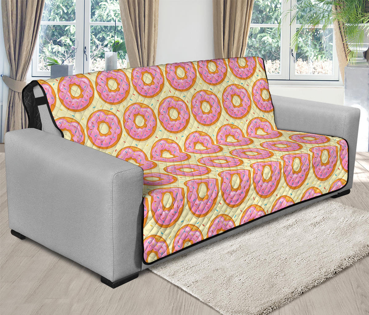 Pink Glazed Donut Pattern Print Futon Protector