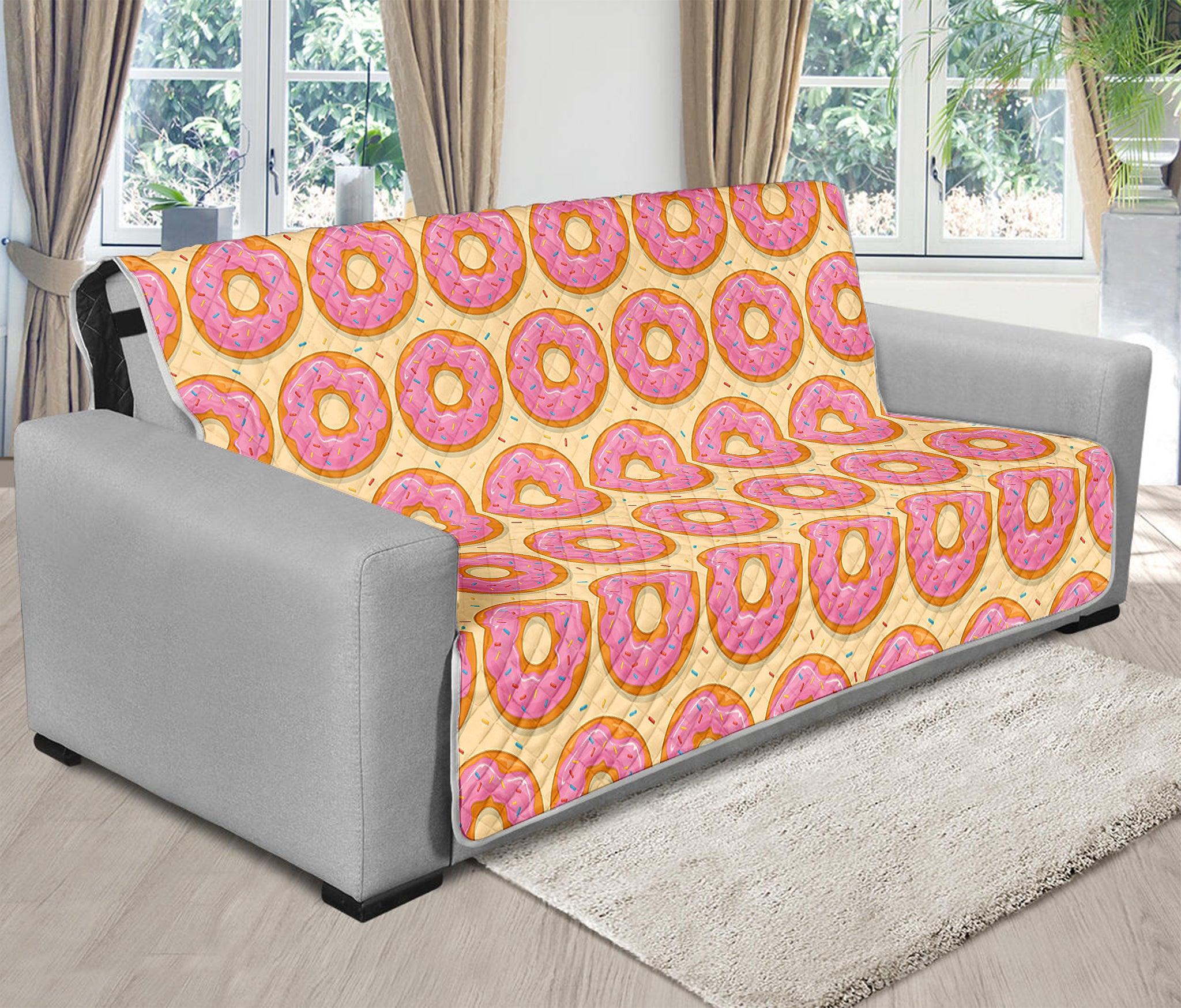 Pink Glazed Donut Pattern Print Futon Protector