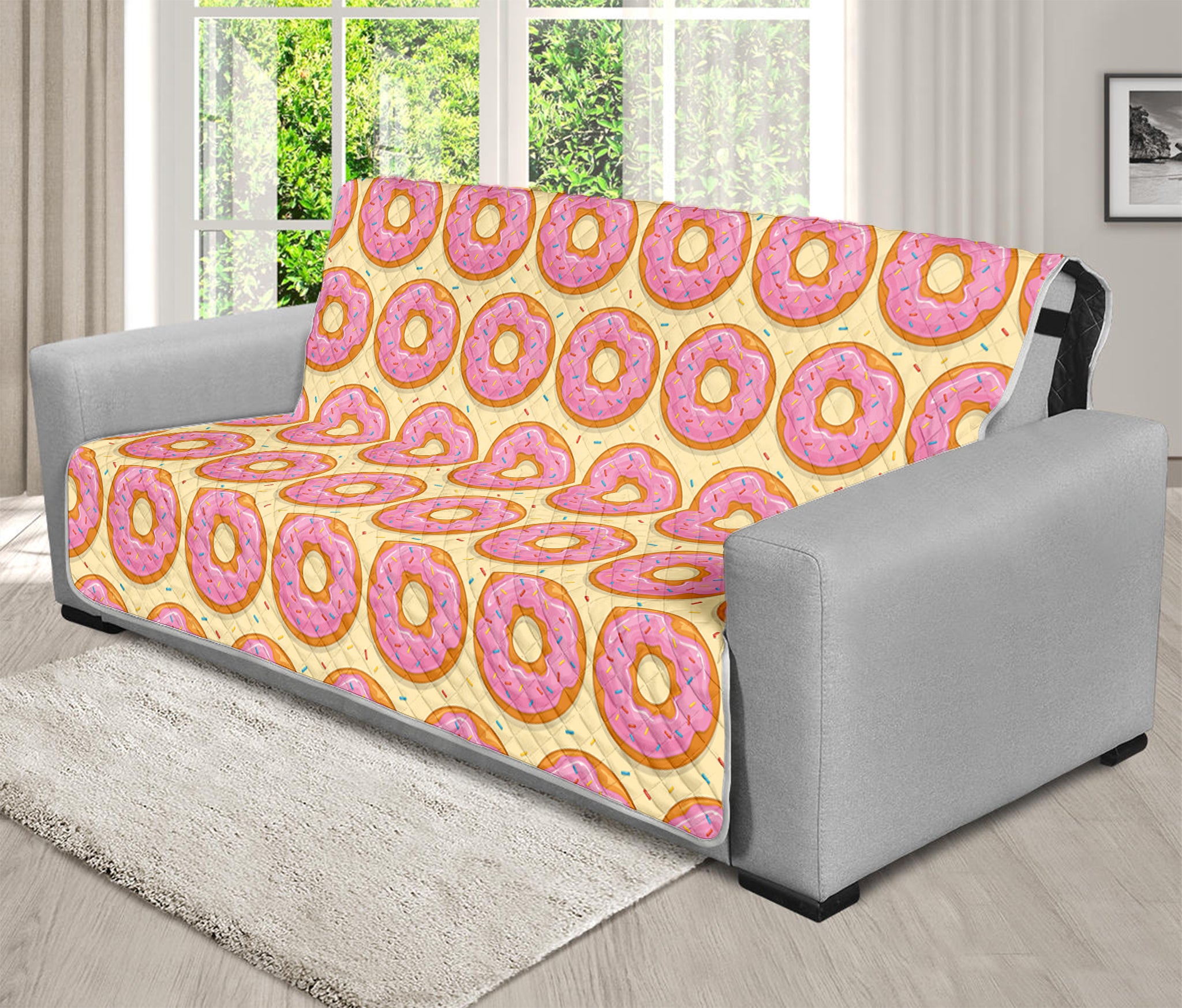 Pink Glazed Donut Pattern Print Futon Protector