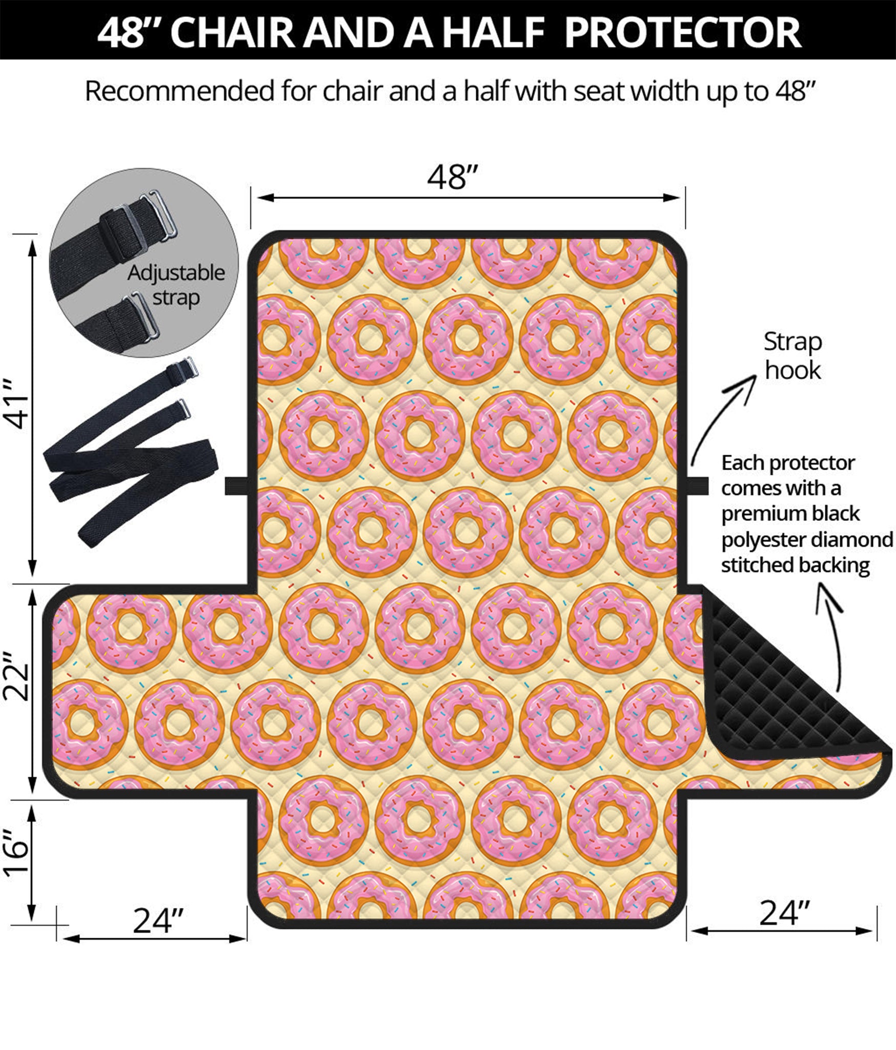 Pink Glazed Donut Pattern Print Half Sofa Protector