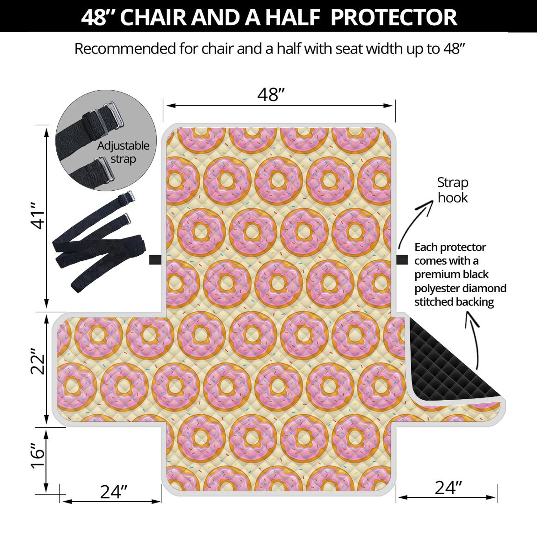 Pink Glazed Donut Pattern Print Half Sofa Protector