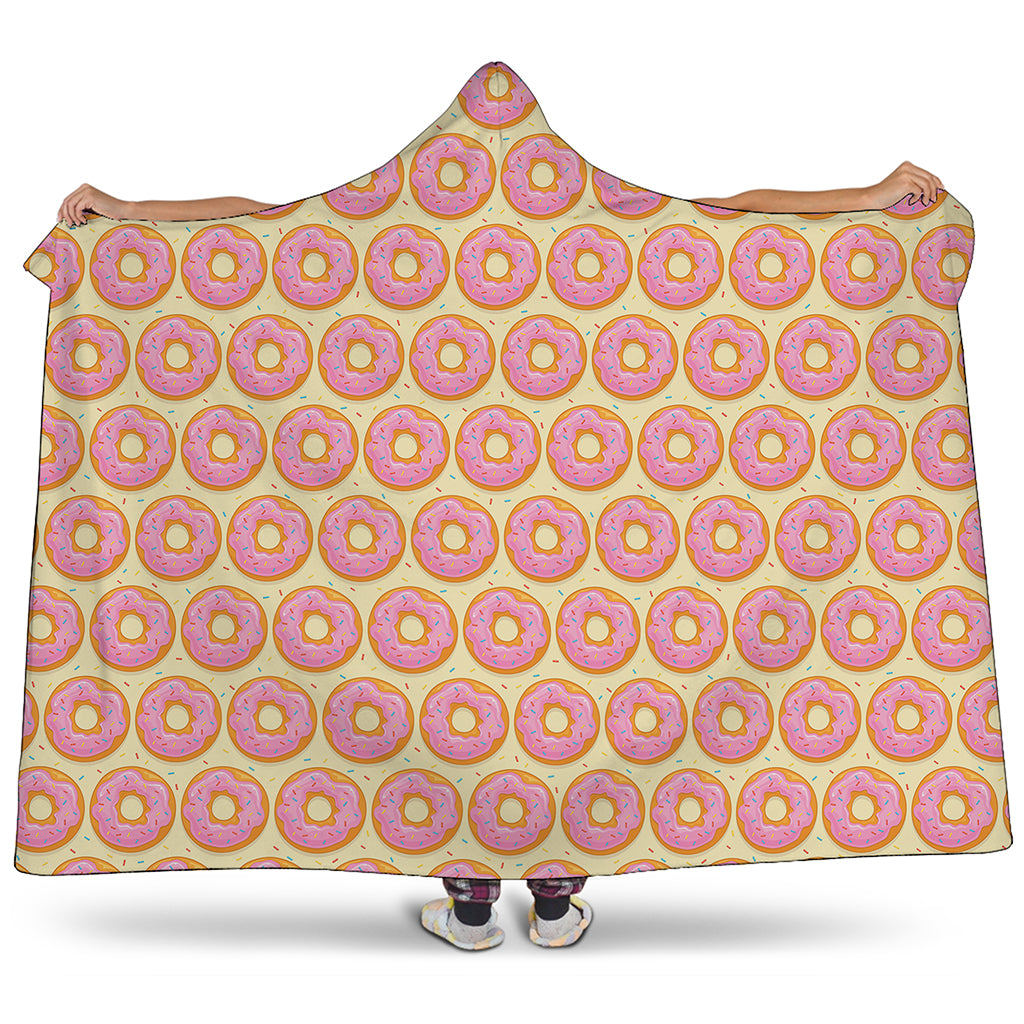 Pink Glazed Donut Pattern Print Hooded Blanket