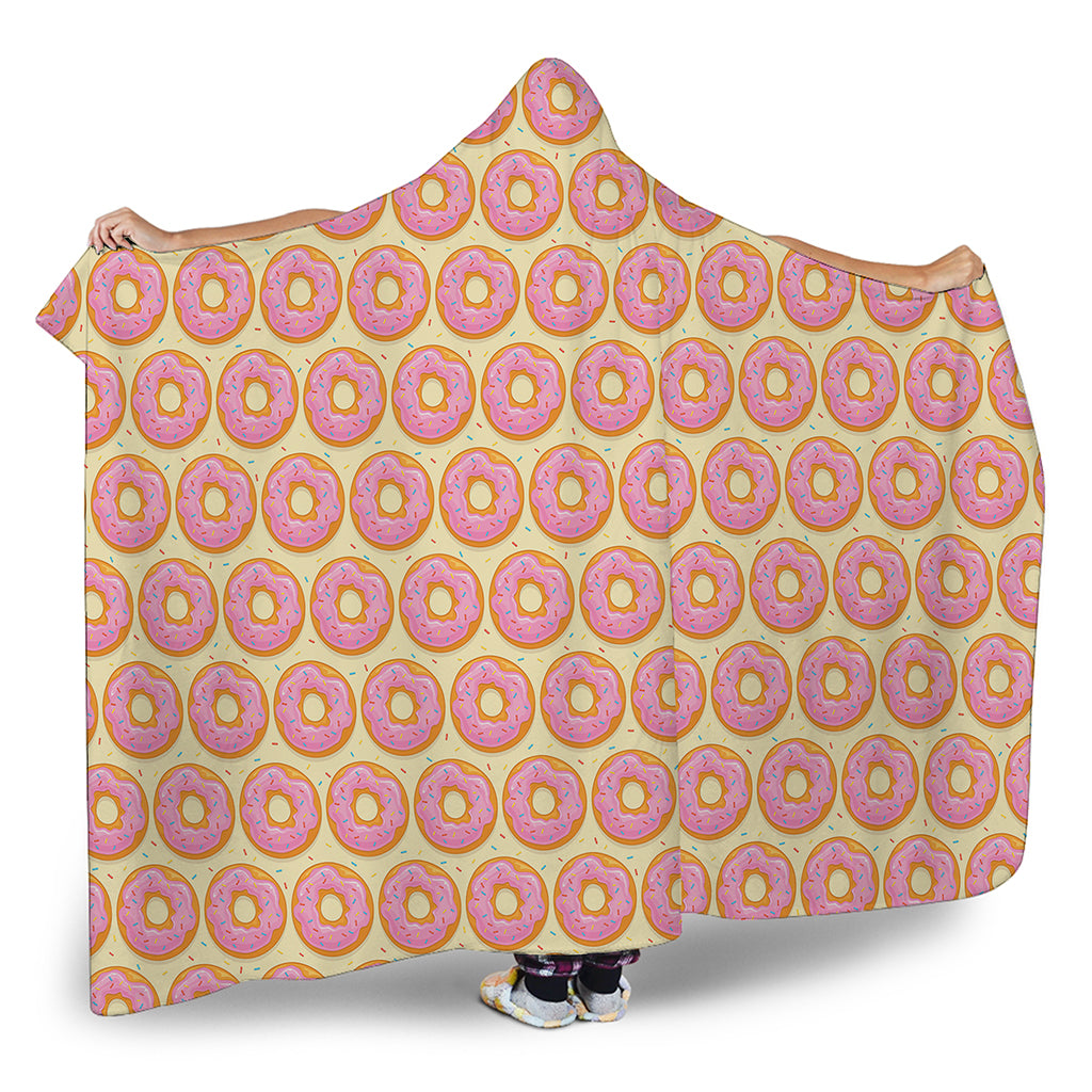 Pink Glazed Donut Pattern Print Hooded Blanket