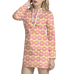 Pink Glazed Donut Pattern Print Hoodie Dress