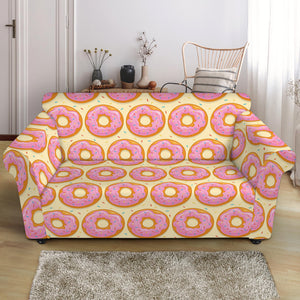 Pink Glazed Donut Pattern Print Loveseat Slipcover