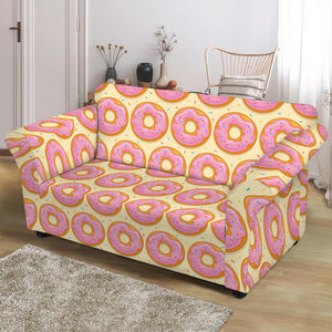 Pink Glazed Donut Pattern Print Loveseat Slipcover