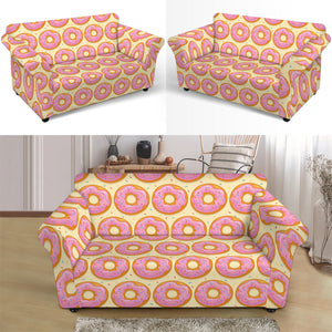 Pink Glazed Donut Pattern Print Loveseat Slipcover