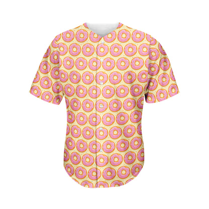 Pink Glazed Donut Pattern Print Men's Baseball Jersey