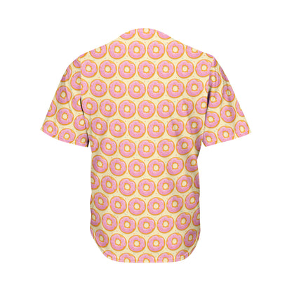 Pink Glazed Donut Pattern Print Men's Baseball Jersey