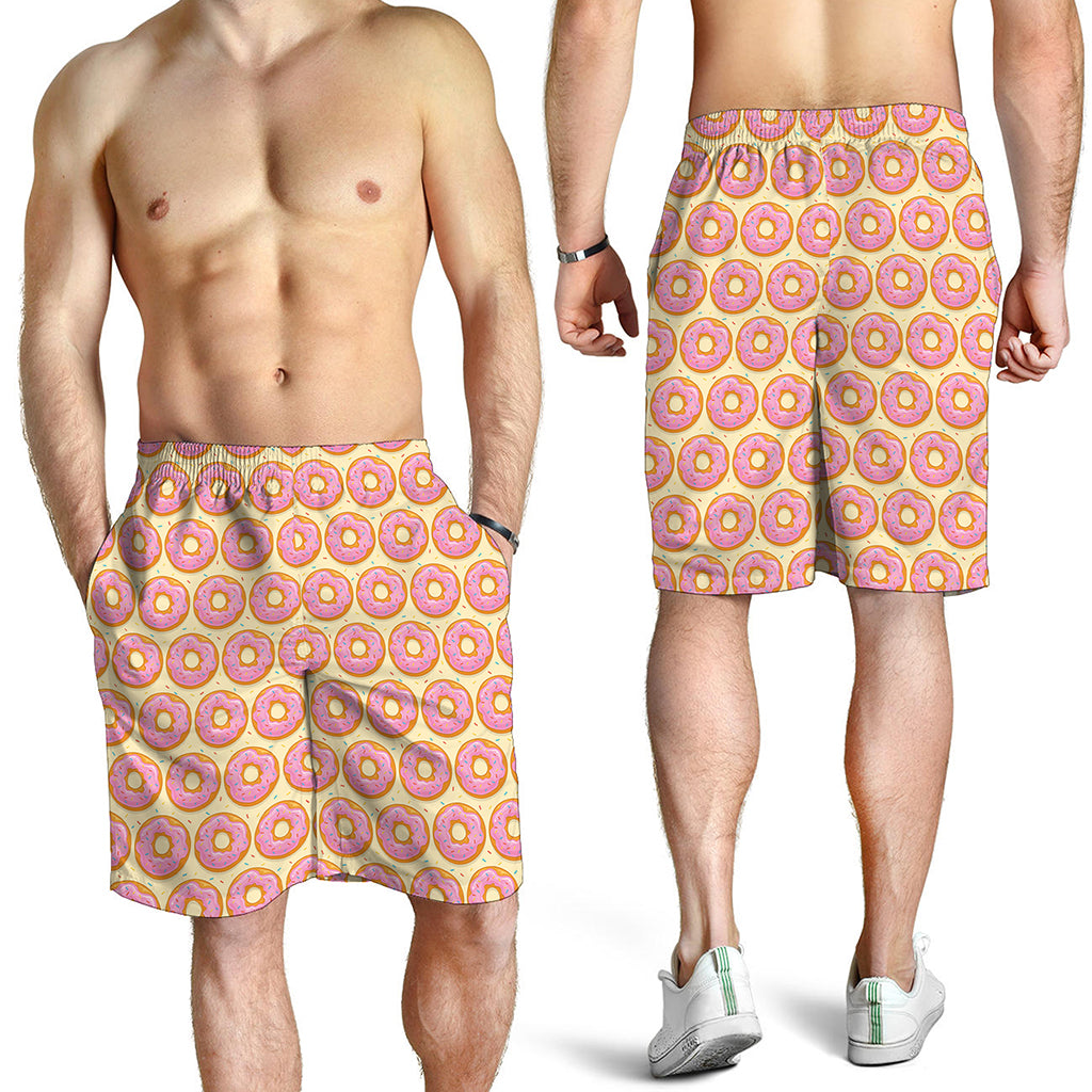 Pink Glazed Donut Pattern Print Men's Shorts