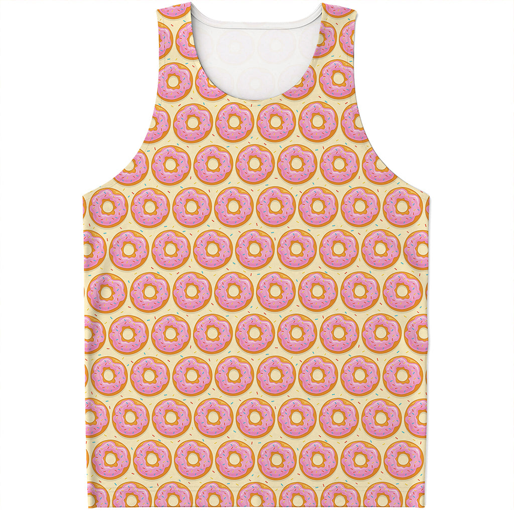 Pink Glazed Donut Pattern Print Men's Tank Top