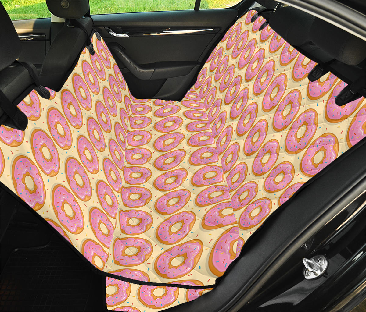 Pink Glazed Donut Pattern Print Pet Car Back Seat Cover