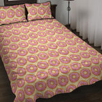 Pink Glazed Donut Pattern Print Quilt Bed Set