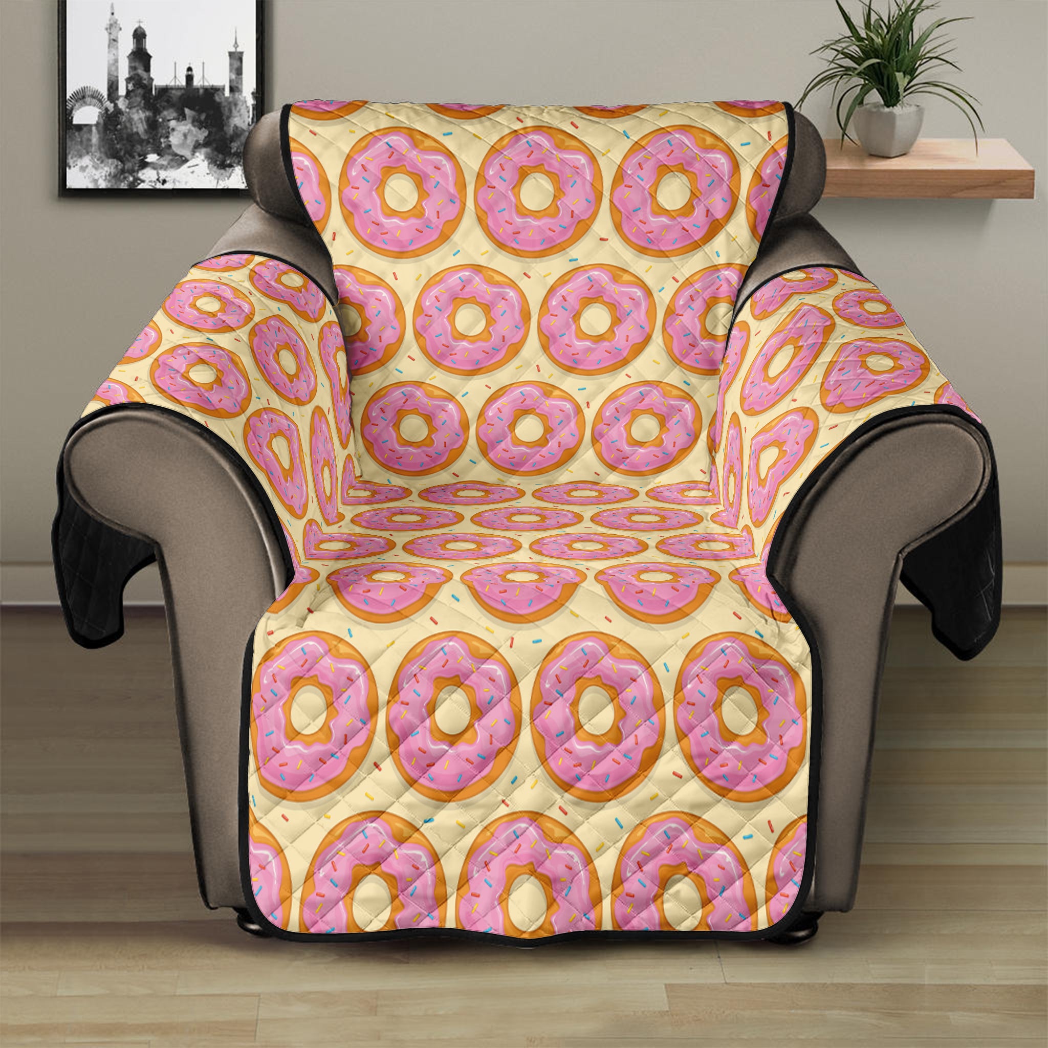 Pink Glazed Donut Pattern Print Recliner Protector