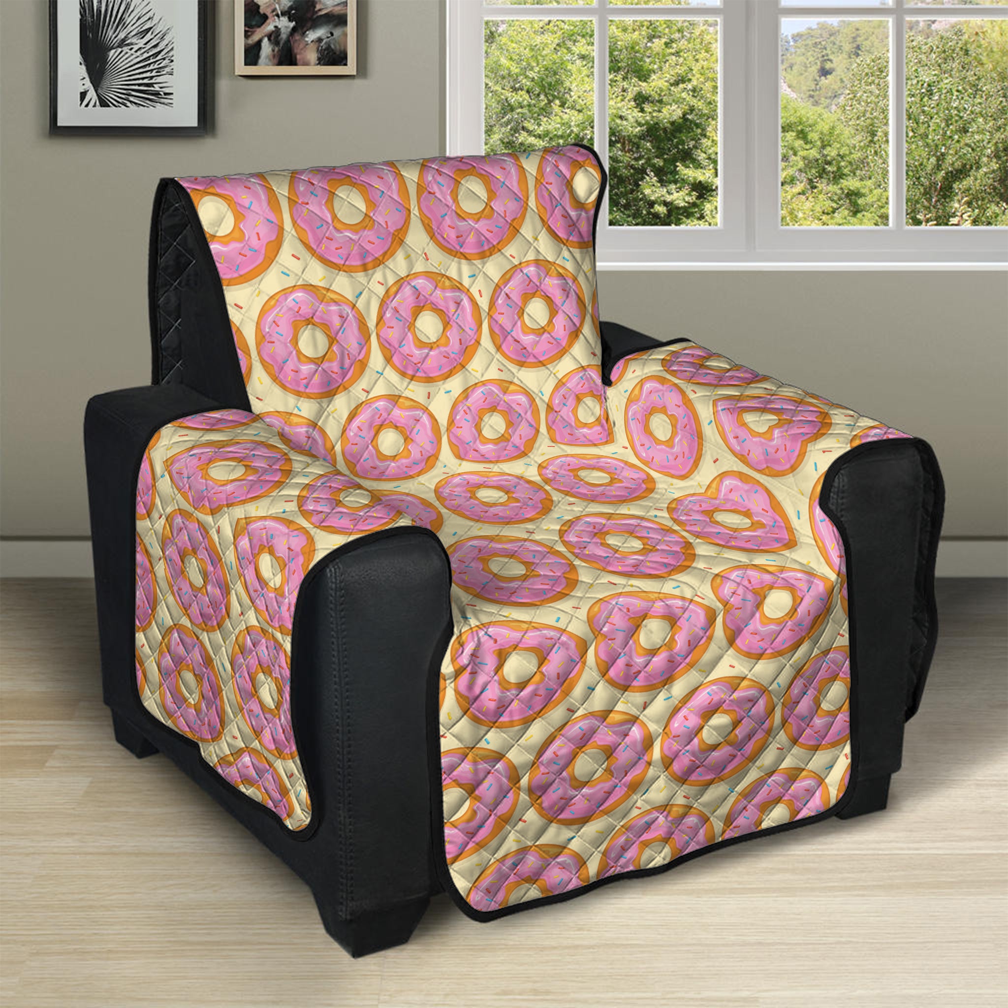 Pink Glazed Donut Pattern Print Recliner Protector