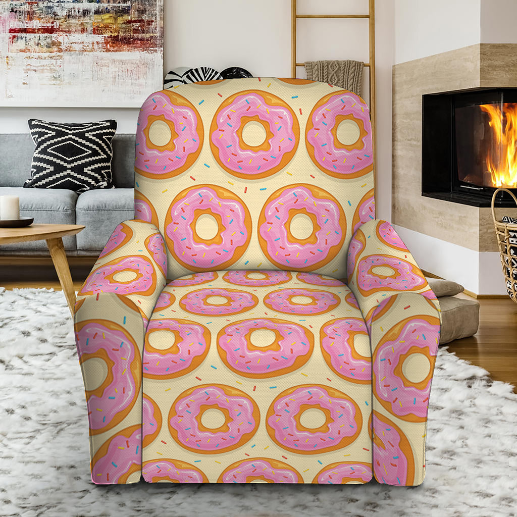 Pink Glazed Donut Pattern Print Recliner Slipcover