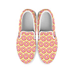 Pink Glazed Donut Pattern Print White Slip On Shoes