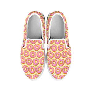 Pink Glazed Donut Pattern Print White Slip On Shoes