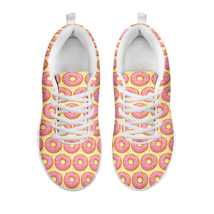 Pink Glazed Donut Pattern Print White Sneakers