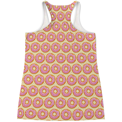 Pink Glazed Donut Pattern Print Women's Racerback Tank Top
