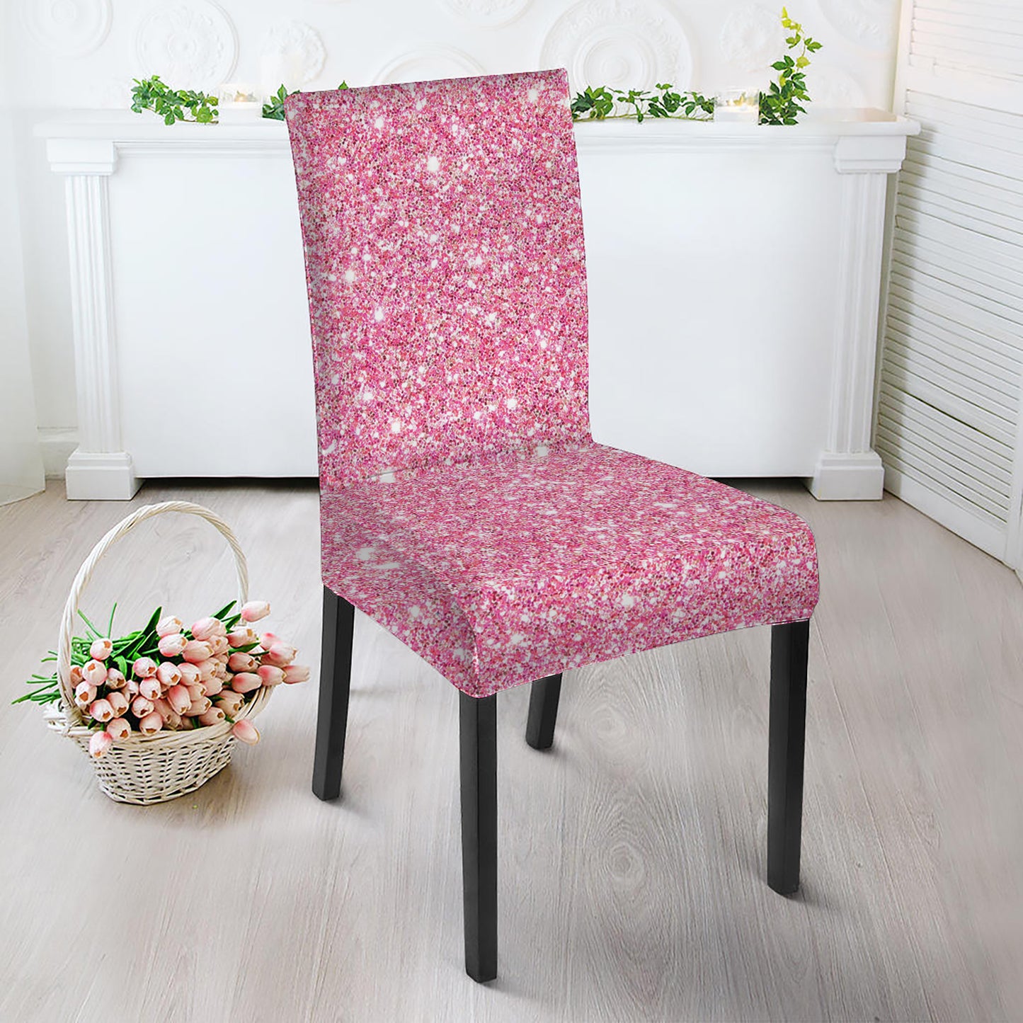 Pink Glitter Artwork Print Dining Chair Slipcover
