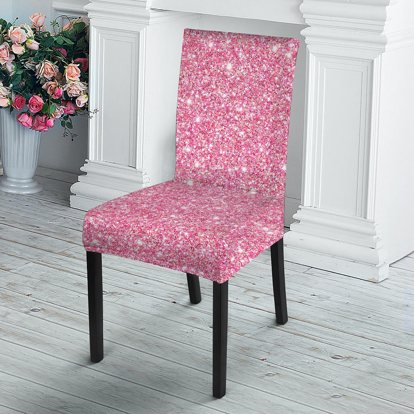 Pink Glitter Artwork Print Dining Chair Slipcover