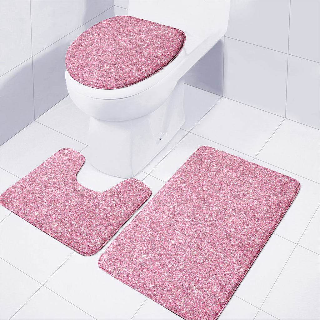 Pink Glitter Artwork Print (NOT Real Glitter) 3 Piece Bath Mat Set