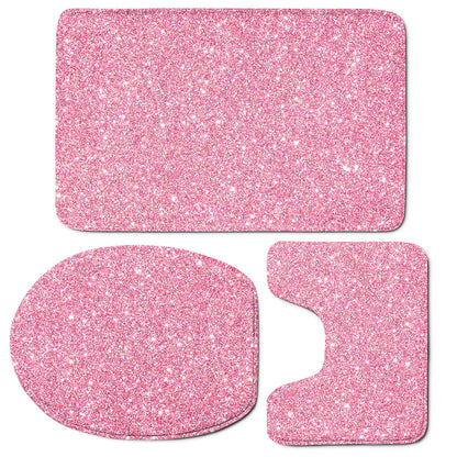 Pink Glitter Artwork Print (NOT Real Glitter) 3 Piece Bath Mat Set