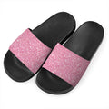 Pink (NOT Real) Glitter Print Black Slide Sandals