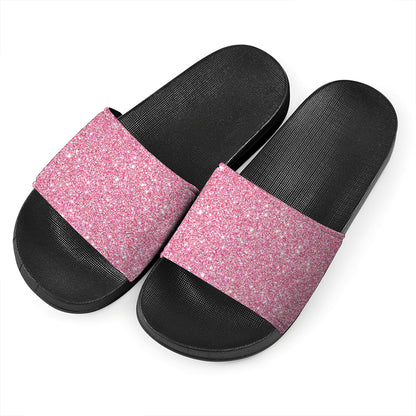 Pink Glitter Artwork Print (NOT Real Glitter) Black Slide Sandals