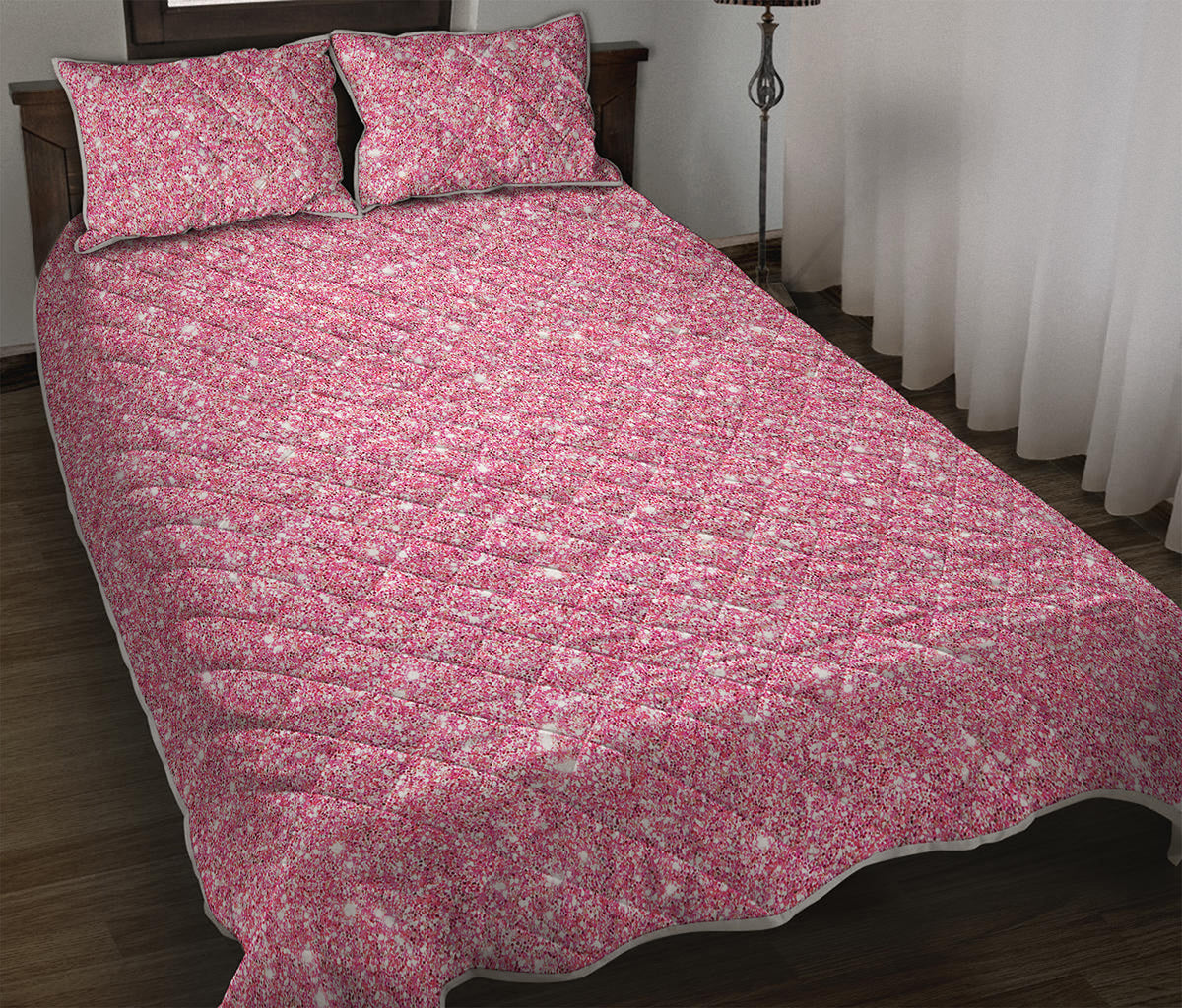 Pink Glitter Artwork Print (NOT Real Glitter) Quilt Bed Set