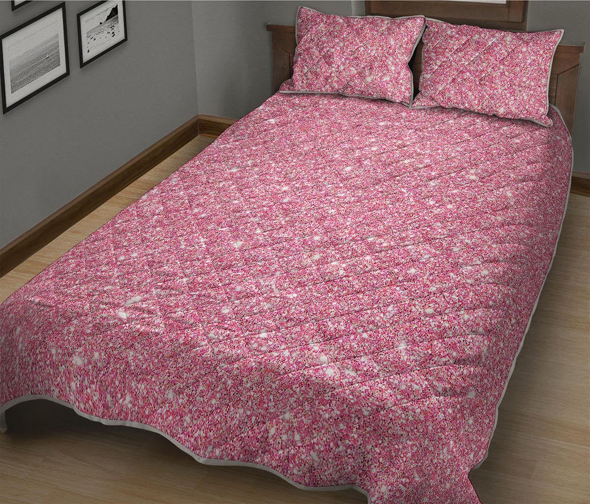 Pink Glitter Artwork Print (NOT Real Glitter) Quilt Bed Set