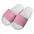 Pink (NOT Real) Glitter Print White Slide Sandals