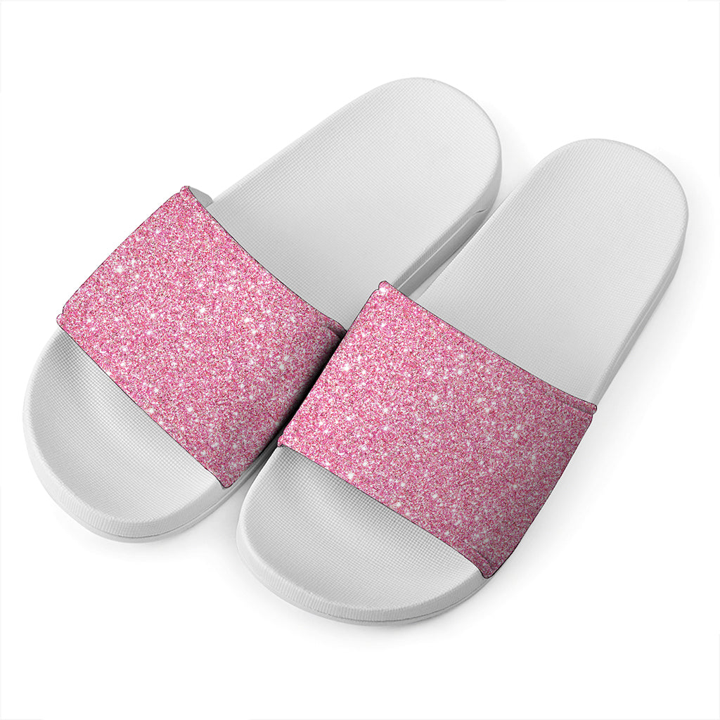 Pink Glitter Artwork Print (NOT Real Glitter) White Slide Sandals