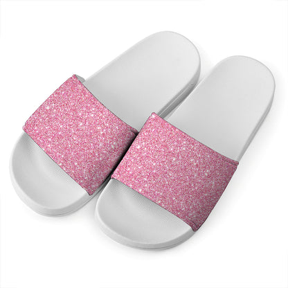 Pink Glitter Artwork Print (NOT Real Glitter) White Slide Sandals