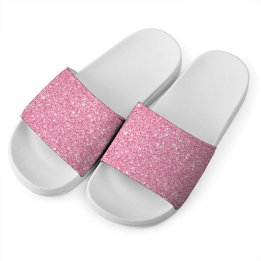 Pink Glitter Artwork Print (NOT Real Glitter) White Slide Sandals