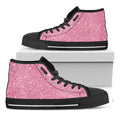 Pink (NOT Real) Glitter Print Black High Top Sneakers