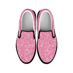 Pink Glitter Texture Print Black Slip On Shoes